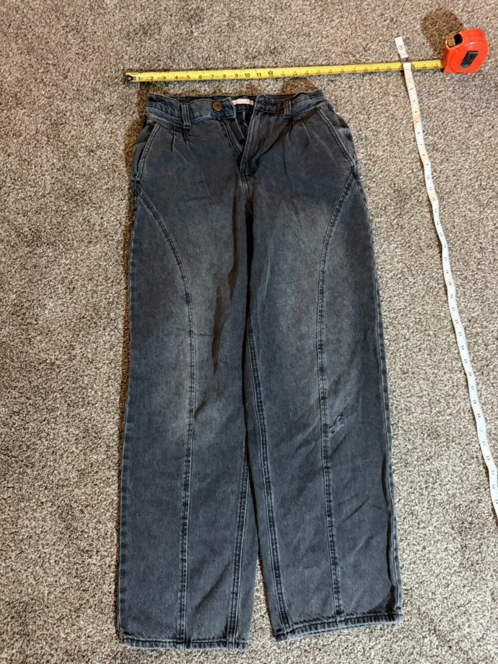 SO High Rise Straight Leg Jeans Faded Black Front Seam Womens Size 7 28W